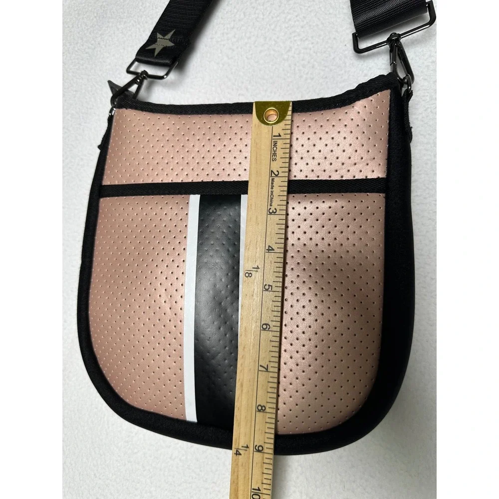 Haute Shore Greyson Neoprene Crossbody Bag Rose Gold Racing Stripe Star Strap